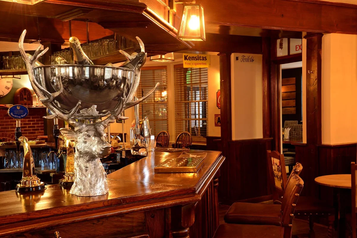 Traditional bar and restaurant interior at The Hare Arms